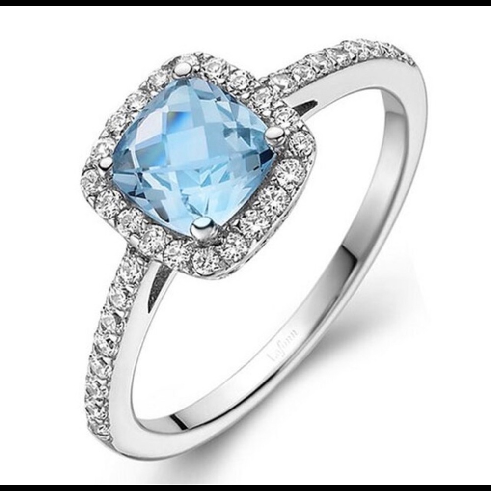 Lafonn Faceted Square Sky Blue Topaz Princess Ring